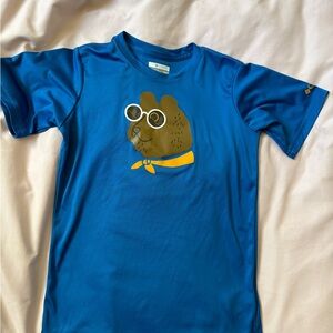 Blue Kids Tee with Bear and Sunglasses Design